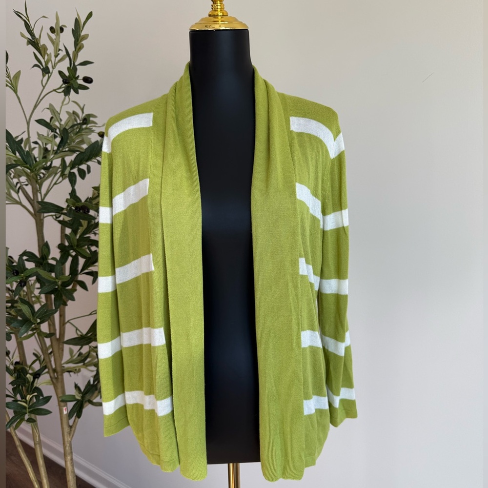 Cyrus Lime Green and White‎ Striped Cardigan